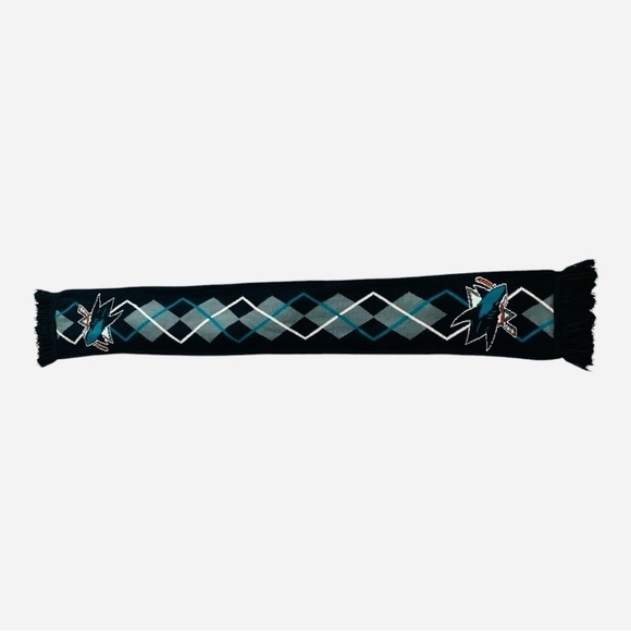 Double Layered Scarf San Jose Sharks Argyle Scarf Licensed US NHL Team Fan Scarf - Picture 2 of 5